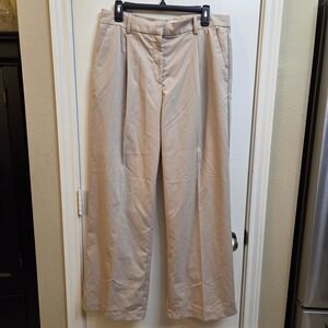 HM Beige Wide Leg Pleated Trouser Pants Womens Size 12 High Rise Tan Workwear